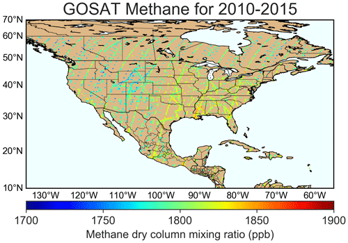 GOSAT衛(wèi)星觀測(cè)的北美大陸2010-2015年間的大氣甲烷濃度數(shù)據(jù)